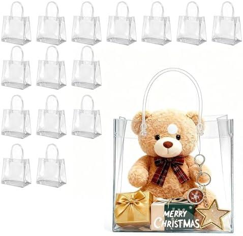 Ehpiern Clear Gift Bags, 15PCS Party Favor Goodie Bags with Handles 5.9X6.3 Inches, Reusable PVC Gift Wrap Bags Bulk for Merchandise, Retail, Boutique, Party Favors, Wedding, Birthday