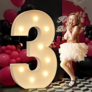 Light up Numbers 3, 3FT Giant Marquee Numbers for 13 30th 32 Birthday Decoration, Large Light Up Numbers for Anniversary Party Decor, Pre-Cut Foamboad Mosaic Numbers