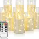 Homemory 9 Pcs Flameless Candles with Embedded Star String Fairy Lights, Battery Operated Candles, LED Candle, Fake Candles with Remote Control and Timer (Ivory)