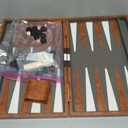 AMEROUS Backgammon Set, 18 Inches Classic Board Game withLeather Case, Folding Board, Gift Package, Portable Travel Strategy Backgammon Game Set for Adults, Kids (Large, Brown)