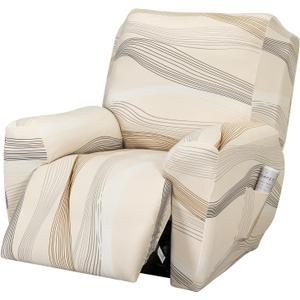 FUANGUI Recliner Chair Cover 4-Pieces Lazyboy Cover for Recliner Chair with Storage Pockets Furniture Protector for Living Room, Jacquard Sofa Slipcover for Kids, Pets, Dog and Cat, 01