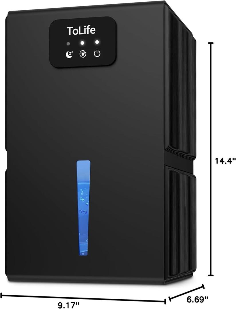 Dehumidifier ToLife Dehumidifiers for Home, 95OZ Dehumidifier for Basement 950 sq.ft, Auto Shut Off Sleep Mode Dehumidifier for Bedroom Bathroom Small Dehumidifier 7 Colors Lights, Black, TZ-C4S