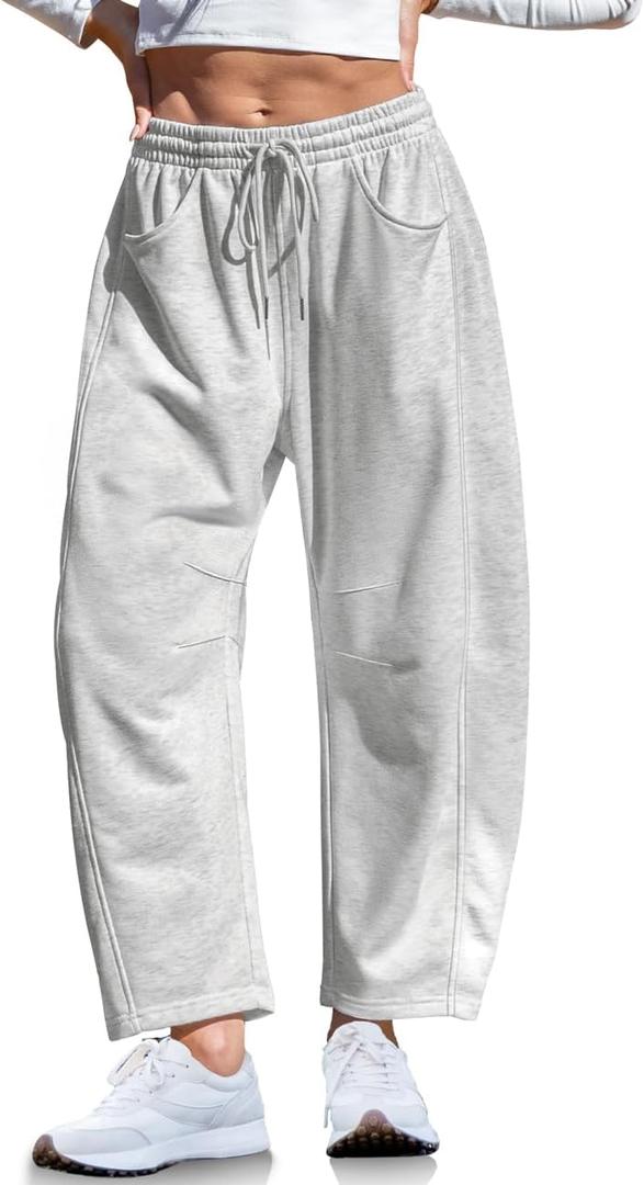 TARSE Womens Barrel Sweatpants Loose Fit Lounge Pants Casual Wide Leg Pants Cotton Comfy Elastic Waist Joggers with Pockets (Gray, XL)