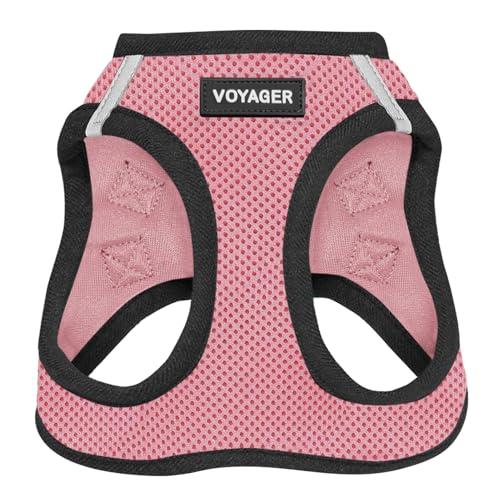Best Pet Supplies Voyager Step-in Air Harness - All Weather Mesh, Reflective, No Pull Harness for Dogs, Cats - Secure with Hook & Loop Fastener, Buckle, Double D-Rings -Harness (Pink/Black Trim), XXS (Chest: 12 - 13.5")