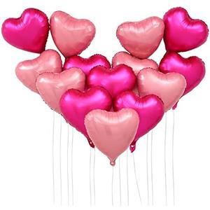 SET OF 2, Heart Balloons 18" Foil Love Balloons with Letter Mylar Balloons heart balloons for Valentines Day Propose Marriage Wedding Anniversary Backdrop Birthday Party Supplies (Hot Pink+ Macaron Pink 24 Pcs)