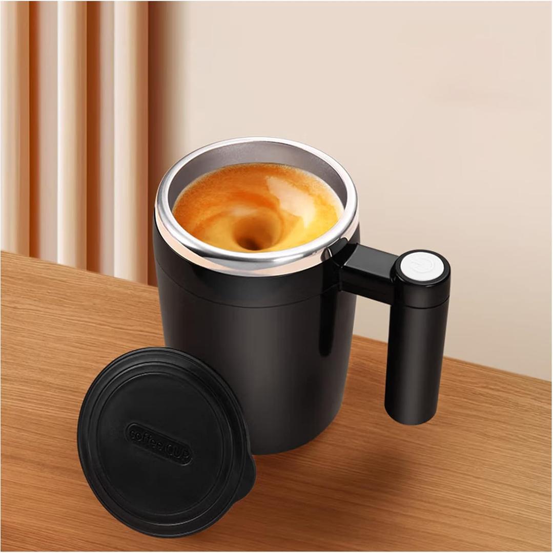 Self Stirring Coffee Mug with Lid, 380ml USB Rechargeable Automatic Stirring Coffee Mug, Electric Self Stirring Cup for Coffee, Tea, Milk, Hot Chocolate Stainless Steel Self Stirring Coffee Cup