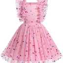 Kids Girls Confetti Birthday Princess Dress Ruffle Sleeve Boho Cake Smash Photo Shoot Outfit, Size: 3-4T