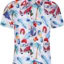 Men's Hawaiian Shirt Funky Blue Beach Printed Tropical Beach Shirt Casual Button Down Short Sleeve Floral Shirts Tops (XX-Large)