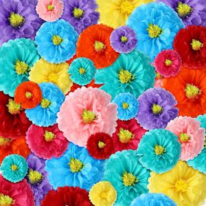 Yunlly Set of 72 Mexican Tissue Paper Flowers Large Fiesta Crepe Paper Flowers Decoration for Wall Spring Decoration Wedding Wall Decor(6 Inch, 8 Inch, 10 Inch,Bright Color)