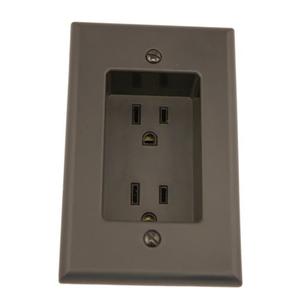 Leviton 15 Amp 1-Gang Recessed Duplex Receptacle, Residential Grade, with Screws Mounted to Housing, 689-E, Black