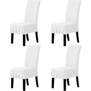 Easy-Going Dining Chair Covers Stretch Parsons Chair Slipcover with Skirt Chair Covers for Dining Room Restaurant Banquet (4 PCS, White)