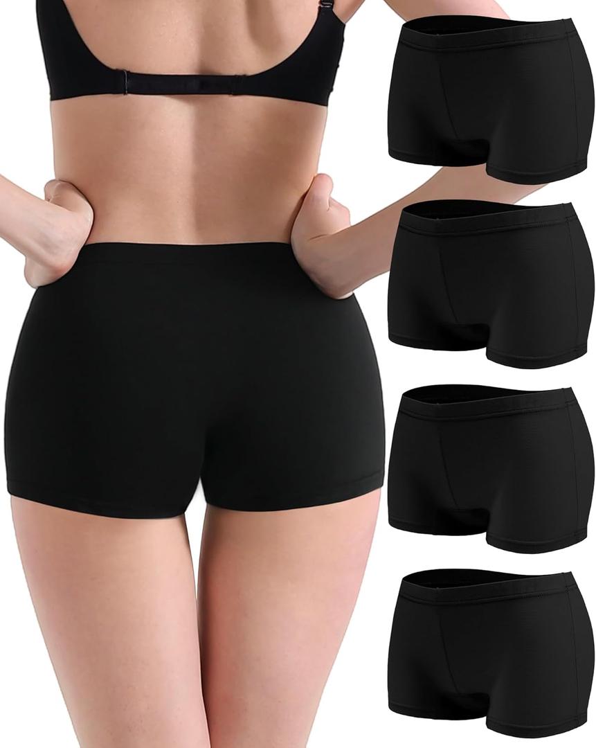 Women's Boyshorts Underwear Cotton, Full Coverage Panties, Womens Boyshort Boxer Briefs Breathable for Women 4 Pack, M 