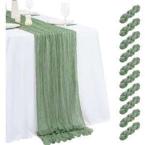 10 Pack Sage Green Cheesecloth Table Runner 17x108 Inch Semi Sheer Boho Gauze Cheese Cloth Table Runners, for Wedding Bridal Shower Birthday Party Home Decor Garden Farmhouse
