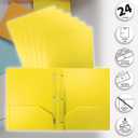 Better Office Products Yellow Plastic 2 Pocket Folders with Prongs, Heavyweight, Letter Size Poly Folders, 24 Pack, with 3 Metal Prongs Fastener Clips, Yellow