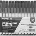 3 x YISAN Permanent Markers,12 Pack Fine Tip Black Permanent Markers,Quick Drying Ink,Works on paper,Plastic,Stone,Glass,Metal,71525