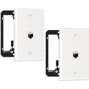 FGB 2 Pack Ethernet Wall Plate, 1 Port Keystone Wall Plate with Bracket and Cat7 Shielded RJ45 Keystone Coupler, Single Gang Ethernet Wall Plate with Mounting Bracket