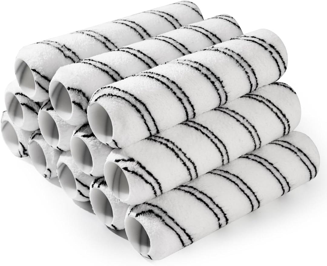 Paint Roller, Microfiber Paint Roller Covers 9 Inch (3/8 Nap), 12 Pack, Large Paint Rollers for Painting Walls, Covers for Paint Roller Kit