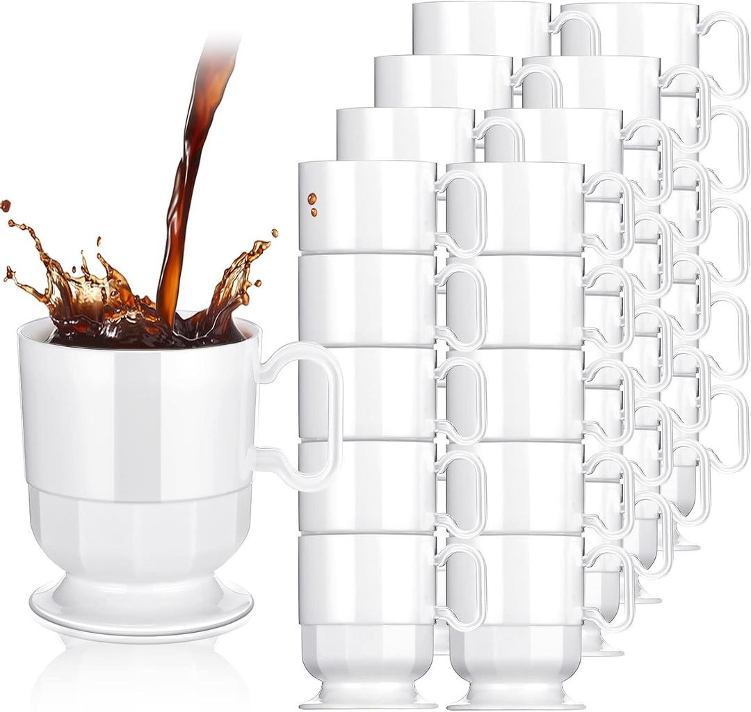 Sieral 100 Pieces 8 oz Hard Plastic Coffee Cup Bulk Tea Mug with Handle Disposable Mugs Plastic Coffee Mugs for Wedding Party, Baby Shower, Graduation, Birthday, Cafe, Restaurant(White), 2.8 x 3.3 inch