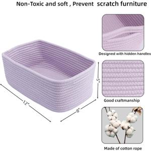 2pcs XUANGUO Small Woven Storage Baskets 12X8X5 Decorative Rope Bins for Organizing Shelves, Closets, and Toys, Empty Gift Baskets, Cute Organizer Basket for Home and Office (purple, regular)