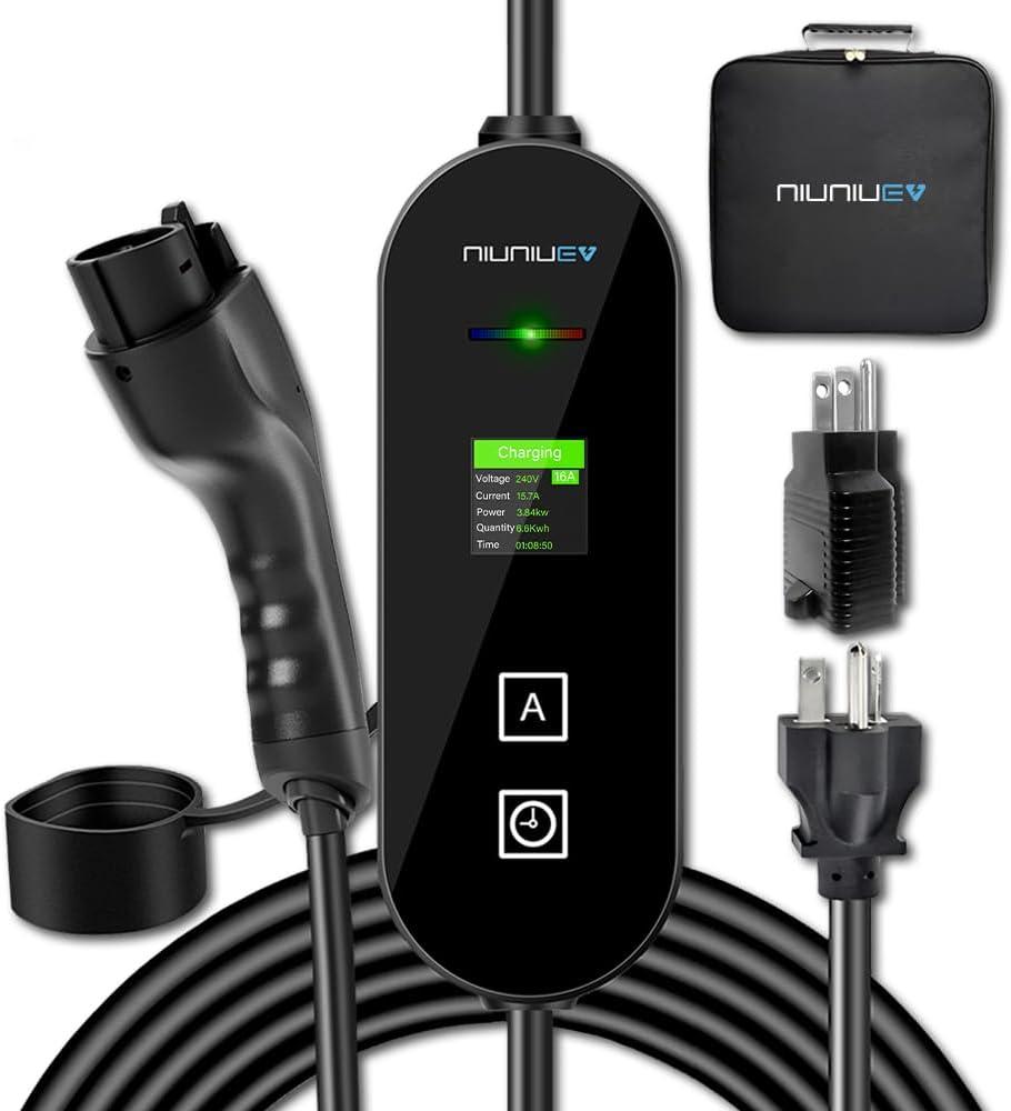 Level 1+2 EV Charger,8~16 Amp Electric Car Charger 110~240V,Electric Vehicle Charging Station with NEMA 6-20P & NEMA 5-15P,Travel EV Charge Cable,for J1772 Electric Cars (Black)