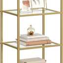 VASAGLE Bookcase, 4-Tier Bookshelf, Slim Shelving Unit for Bedroom, Bathroom, Home Office, Tempered Glass, Steel Frame, Metallic Gold ULGT28G (4 Tiers (15.7"W x 37.4"H))