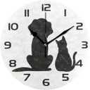 Qilmy Dog and Cat Wall Clock Silent Non Ticking Oil Painting Round Clock for Living Room Bedroom Bathroom Home Decor