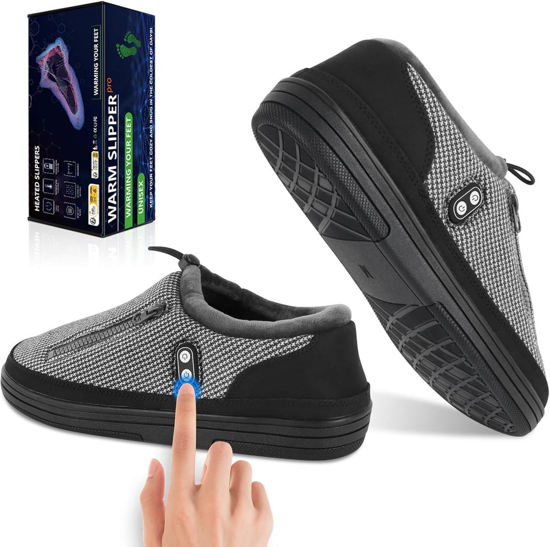 Foot Warmer, Kamlif Heated Slippers for Men Women, 5V Heating Pad, Rechargeable Electric Shoes Indoor House Shoes Plush Slip Outdoor Camping Feet Warmer with 5000 mAh Battery, L: Men 9-11.5 / Women 10.5-12