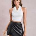 Floerns Women's PU Leather Wrap Mini Skorts High Waisted Ruched Going Out Skirt Shorts