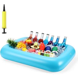 Rectangular Inflatable Serving Bar Floating Drink Holder for Pool Inflatable Cup Holders Hot Tub Accessories for Adults Swimming Fun Drink Floats for Swimming Pool Party (Blue)