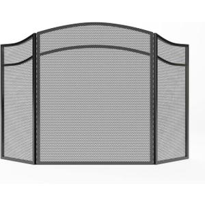 Lizh Metalwork 3 Panels Fireplace Screen with Arch Frame Simple Design 48"(L) x 29"(H),Black