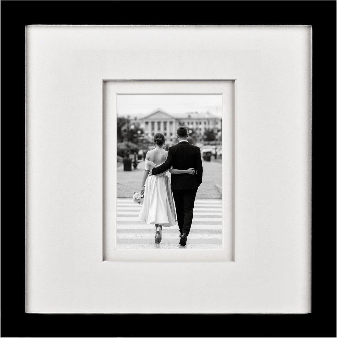 Yaetm 12x12 Square Picture Frame Matted to 5x7, Double Floating Ivory Mat, Black Photo Frame with Polished Tempered Glass for Wall Gallery, Home and Office, Wall Mounting, Single, Black