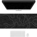 Ovenbird Large Gaming Mouse Pad with Stitched Edges, Minimalist Topographic Map Mouse Pad, Extended XL Mousepad with Anti-Slip Base, Cool Mouse Pad for Keyboard and Mouse, 35.4 x 15.7 in, Black