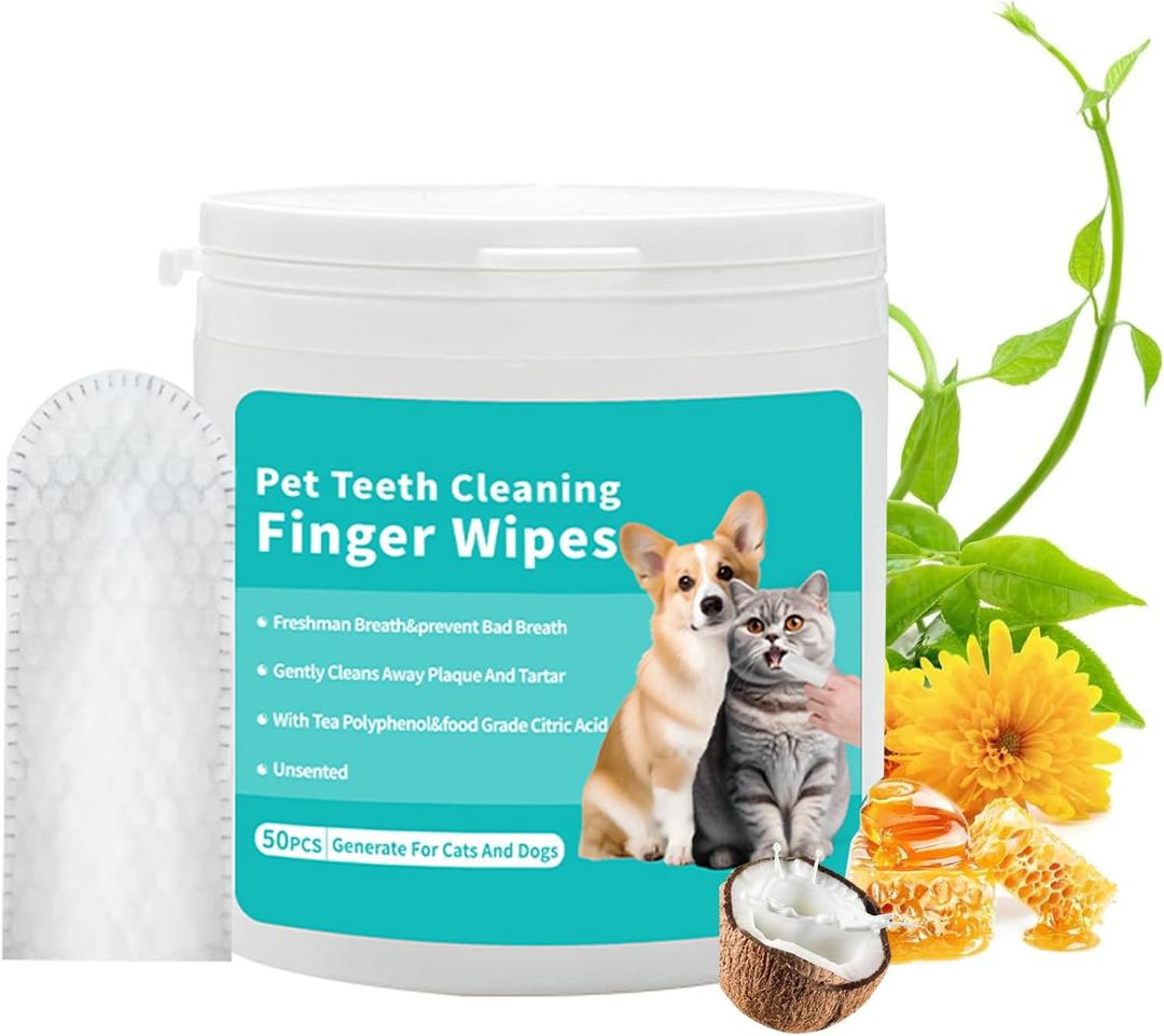 YUHUF-Pet Ear Cleaning Wipes, Pet Dental Care for Dogs & Cats by Reducing Plaque and Tartar Remove Bad Breath, Disposable Gentle Gum Care Pet Wipes, 50 PCS