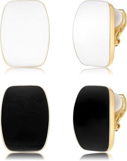 Gold Plated Cute Square Clip On Earrings, Hypoallergenic Non Pierced Clips Invisible Women's Clip On Earrings