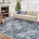 Area Rug 6x9 Washable Rug, Vintage Boho Medallion Rugs Non-Slip Soft Low Pile Large Distressed Rug Indoor Retro Carpet for Living Room Bedroom Dining Room Home Office (Blue, 6'x9')