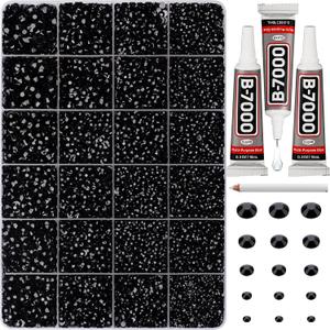 30000Pcs Resin Rhinestones for Crafting Bedazzling, Bulk Black Flatback Gems for Crafts Clothing Clothes Nail Art Sneakers, Bedazzle Flat Back Jewel Assorted Size SS6/10/16/20/30 with b7000 Glue (Large Pack + 3pcs Glue)