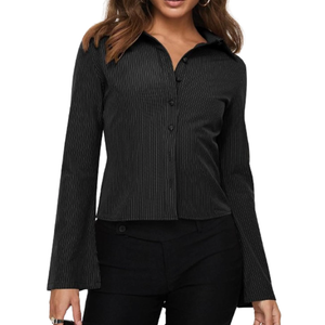 ECHOINE Women Button Down Shirts Long Sleeves Slim Fitted Casual Collared Blouses Work Striped Tops, Size M