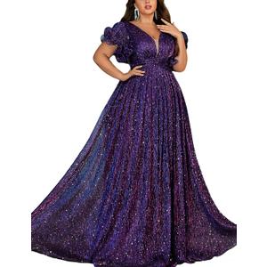 VOUIAO Women Plus Size Wedding Guest Summer Long Prom Dress A Line Elegant Formal Evening Party Cocktail Bridesmaid Gown Purple 1XL