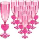 12 Pcs Heart Shaped Champagne Flute Valentine's Day 6 oz Acrylic Martini Glasses Galentine's Day Cocktail Toasting Wine Cups for Galentine Girls Night Bachelorette Party Favors Gifts, Pink