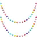 WILLBOND 2 Pieces Wool Felt Rainbow Ball Garland Colorful Pom Pom 6.5 ft Long 24 Ball Garland for Easter Mardi Gras Classroom Halloween Thanksgiving Xmas (Multiple Colors)