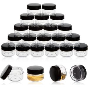 ZEJIA 5 Gram Sample Containers with Lids, 25PCS Mini Makeup Containers, Empty Plastic Travel Cosmetic Containers with Labels (Black)