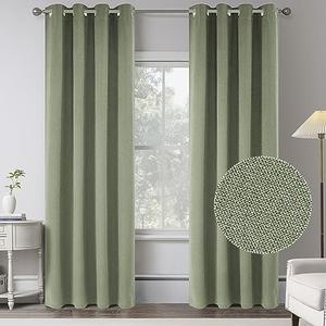 Sage Green 100% Blackout Linen Curtains 120 Inches Extra Long Ceiling to Floor,Eyelet Top Full Black Out Room Darkening Thermal Insulated Sliding Glass Door Curtain Panels W50 x L120 Inch Length