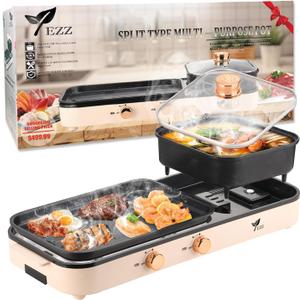 2026 Electric Hot Pot with Grill,2-10 People Indoor Hot Pot 2 in 1 Multi-function Smokeless Shabu-Shabu Hotpot Korean BBQ Grill for Simmer,Separate Dual Temperature Contral