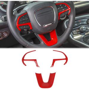 Voodonala for Challenger Steering Wheel Decoration Trim for 2015-2023 Dodge Challenger Charger, for Durango 2014 +, for Jeep Grand Cherokee SRT8 2014 +(Red, 3pcs)