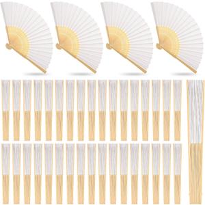 Yinkin 100 Pack Folding Fans Bamboo Handheld Folded Craft Hand Japanese Chinese Fans for Weddings Bridal Dancing Church DIY Decoration Women Gift Party Favors (White)