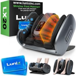 Lunix LX20 FSA Foot and Calf Massager for Plantar Fasciitis, Neuropathy Relief, Adjustable Leg Ankle Deep Kneading Shiatsu Therapy with Heat, Blood Circulation, Hot Cold Pockets Granite Gray