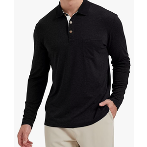 Men's Fashion Polo Shirts Casual Lightweight Long Sleeve Button Shirt with Pocket XL