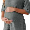 Ekouaer Women Maternity Sets 2 Piece Outfits Short Sleeve Shirts and Biker Shorts Pregnancy Loungewear Mama Clothes (Green, XL)