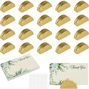 20PCS Gold Table Number Holders & 30PCS Thank You Table Place Cards, Wooden Card Holder Tables Sign Holders with Glues, Half-Round Tables Numbers Stands for Wedding Party Office Tag Restaurant