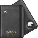 Stouchi AirTag Passport Holder, Slim Passport Holder Family with Airtag Slot, RFID Passport Wallet Cover for Men, PU Leather Passport Case, Anti-Lost Travel Accessories, Black